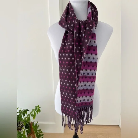 CASHMINK Winter Scarf Oblong Polka Dot Reversible Colourful Fringe Cozy Soft - Picture 6 of 11